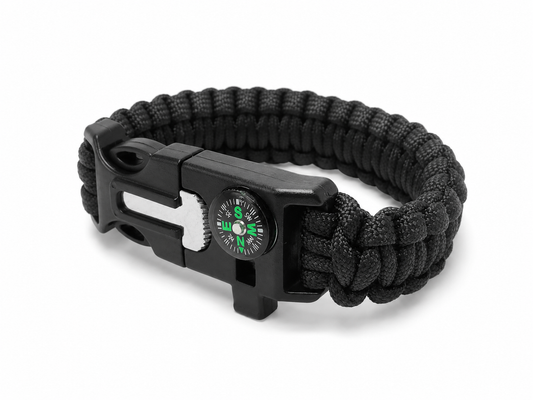 Bracelet paracorde noir avec boucle multifonction pour randonnée et camping