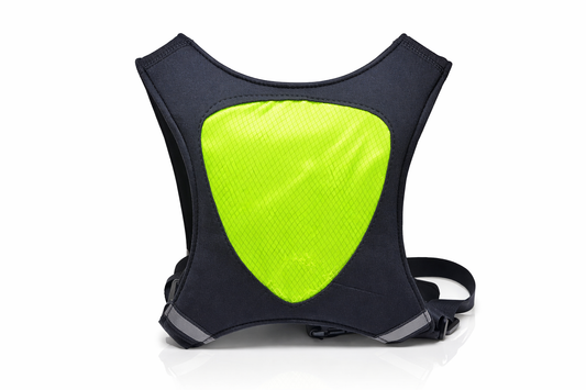 Gilet de signalisation vélo LED noir et jaune avec télécommande sans fil face