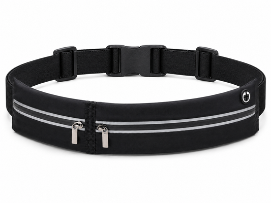 Ceinture de course à pied légère avec 2 poches réfléchissantes noire