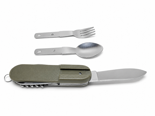 Couteau Couvert Bivouac Multifonction avec Étui – Camping, Randonnée et Outdoor