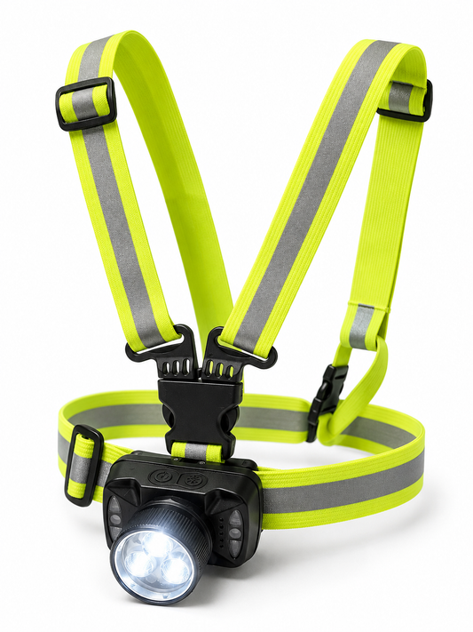 Éclairage de course à pied sur poitrine avec harnais jaune fluo réfléchissant