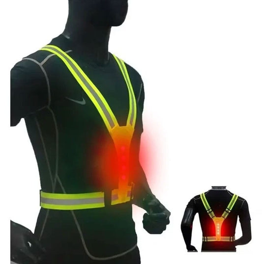 Harnais de sécurité réfléchissant LED réglable – Jaune fluorescent
