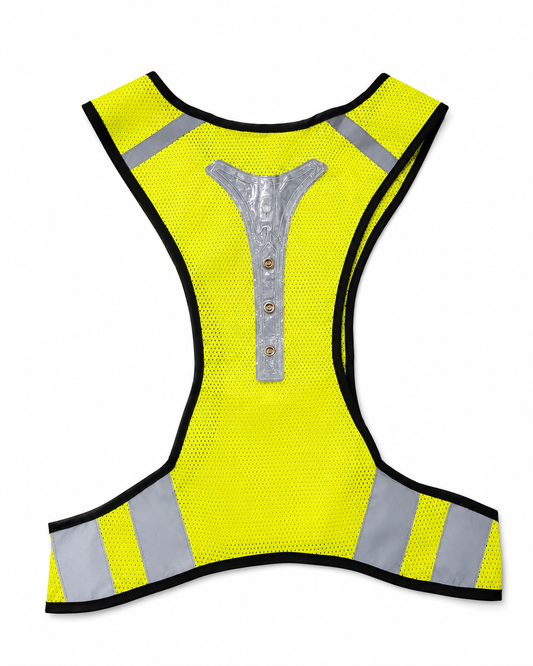 Veste rétro-réfléchissante LED jaune fluo avec lumière rouge arrière