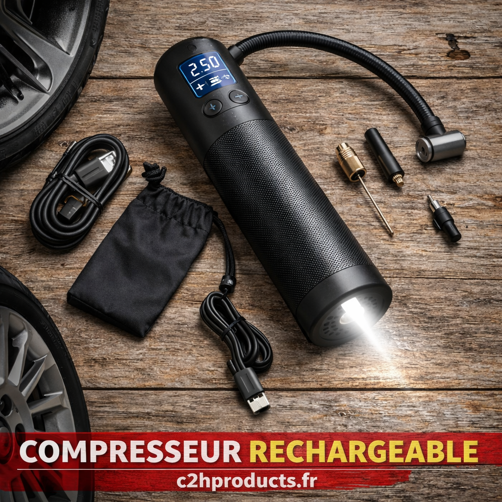 Compresseur rechargeable multi-fonctions