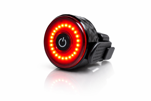 Éclairage arrière vélo LED rouge rechargeable compatible Apple Find My vue de biais