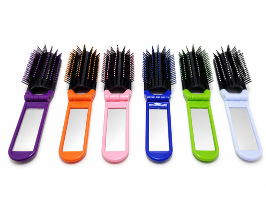 Brosse à cheveux pliable avec miroir – compacte de voyage