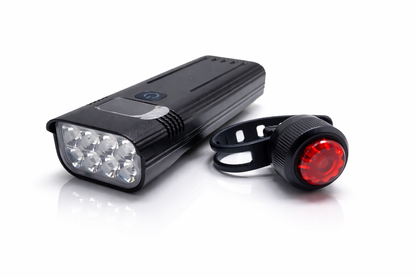 Kit éclairage vélo avec lampe avant LED noire et lumière arrière rouge
