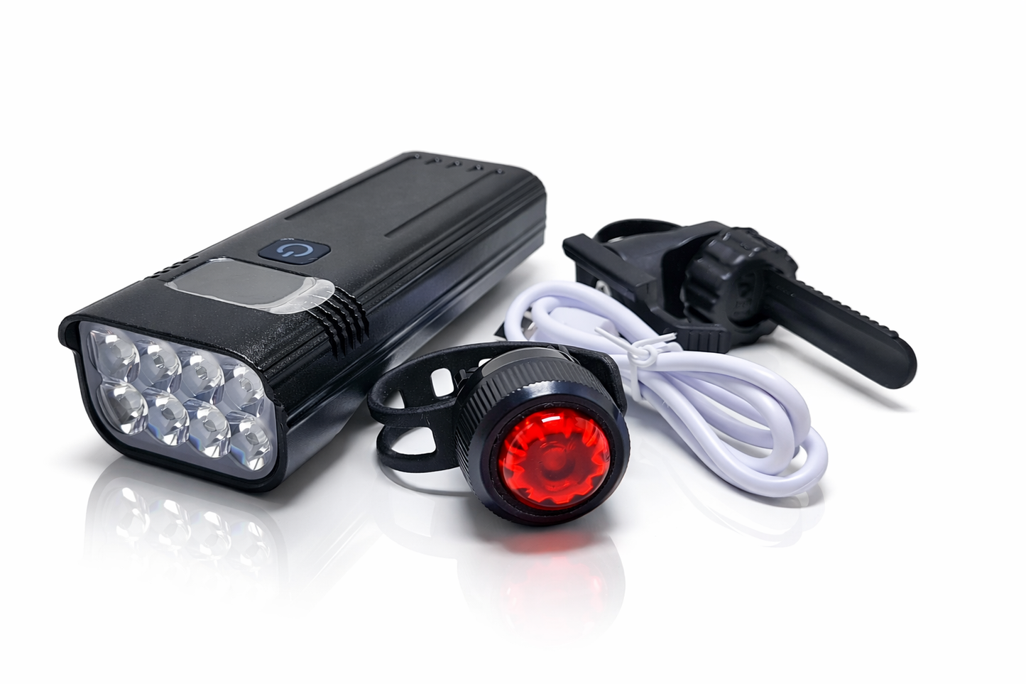 Kit éclairage vélo avec lampe avant LED noire et lumière arrière rouge accessoires