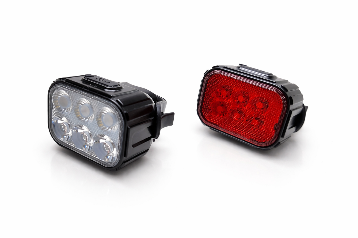 Kit éclairage vélo LED rechargeable avec lampe avant blanche et feu arrière rouge 1
