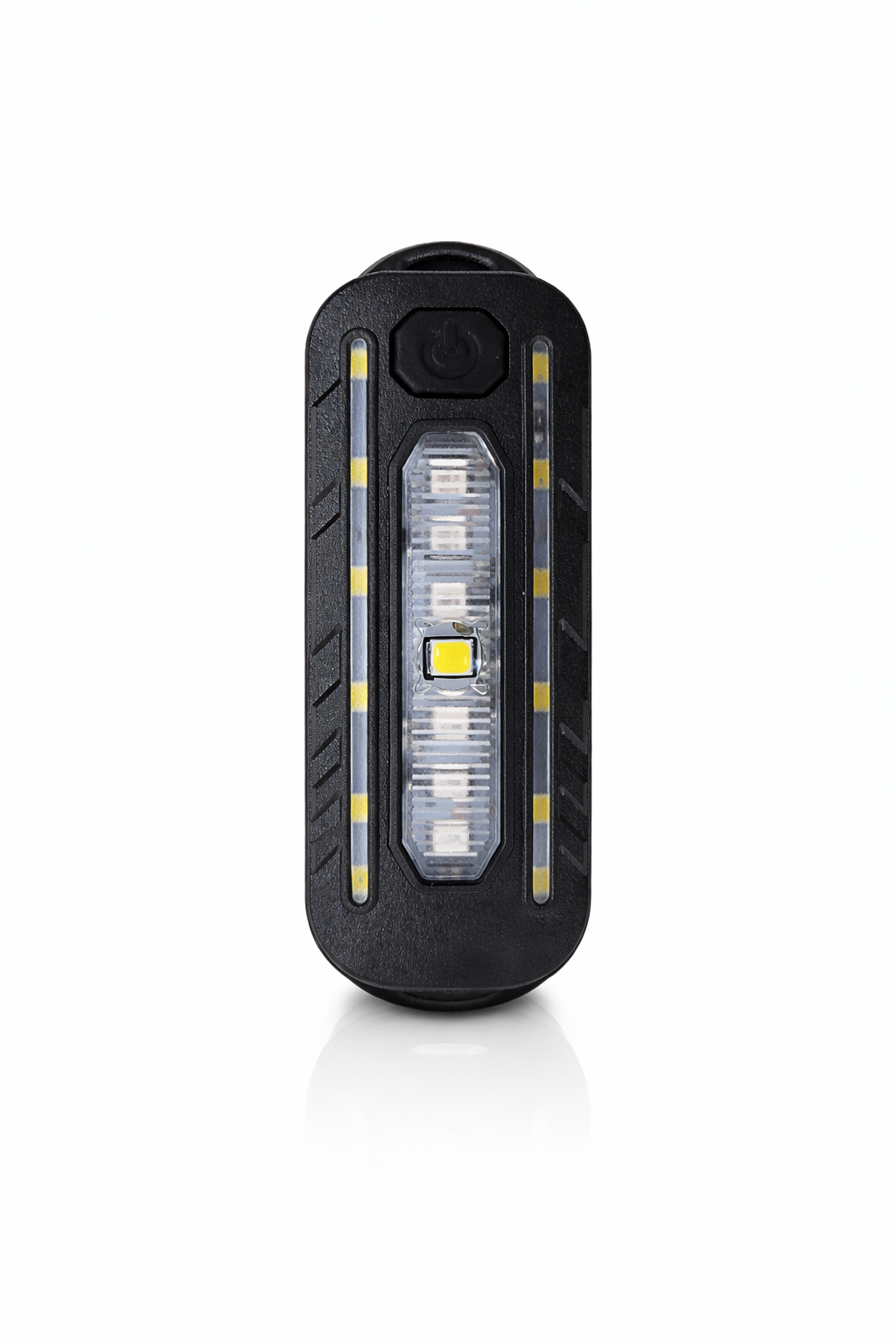 Éclairage vélo LED rechargeable USB-C multifonction noir à clips vue de face