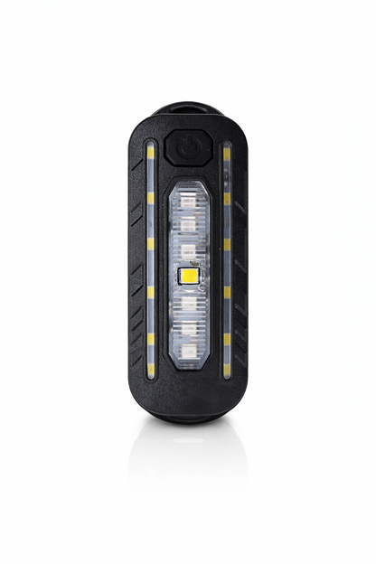Éclairage vélo LED rechargeable USB-C multifonction noir à clips vue de face