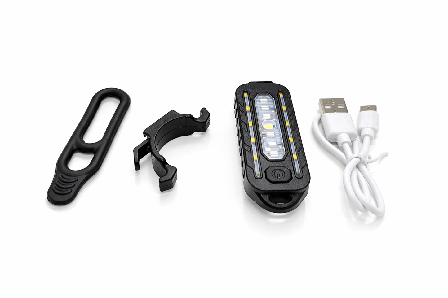 Éclairage vélo LED rechargeable USB-C multifonction noir à clips vue accessoires