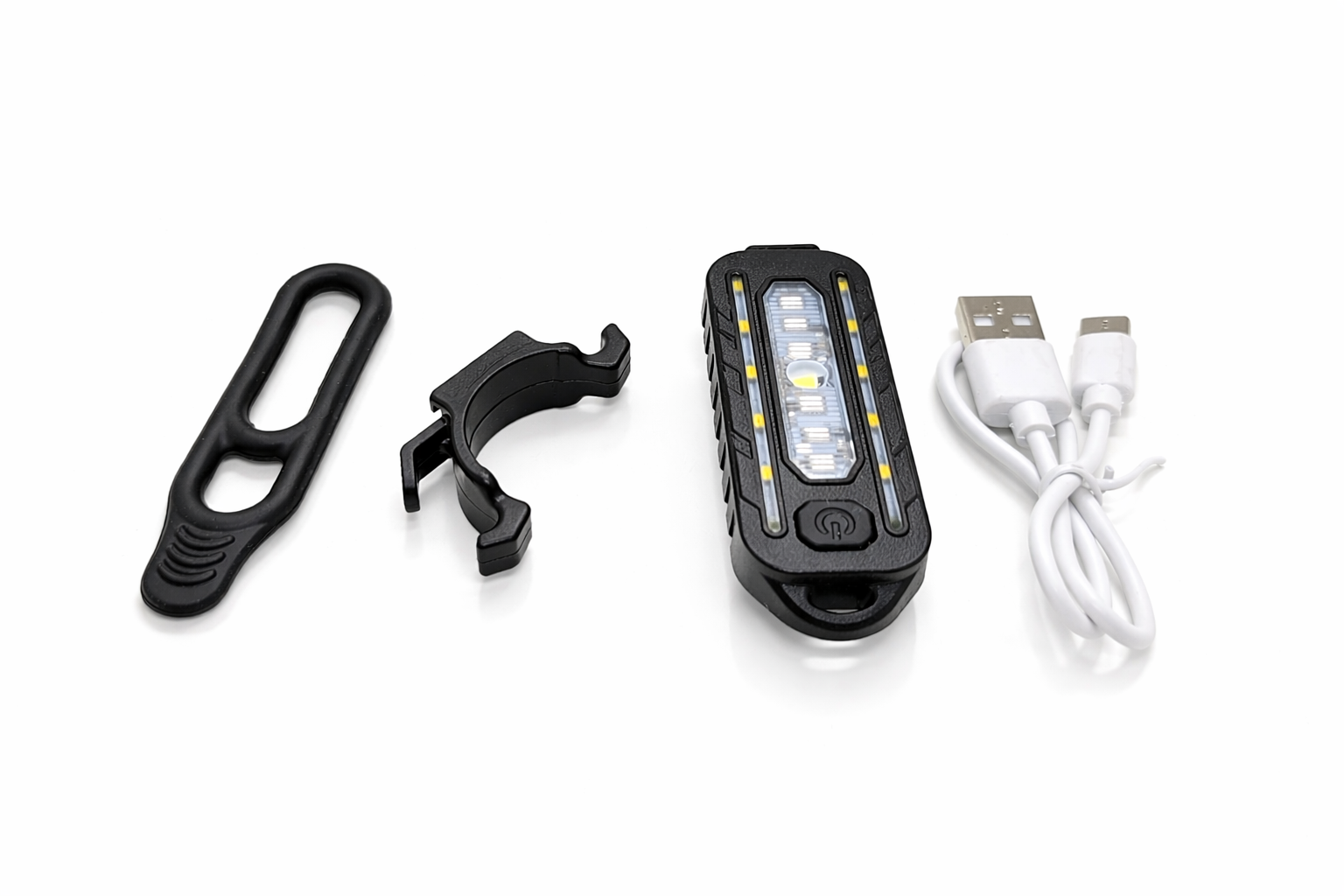 Éclairage vélo LED rechargeable USB-C multifonction noir à clips vue accessoires