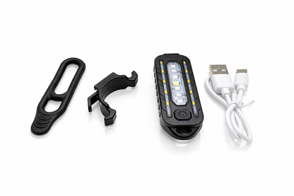 Éclairage vélo LED rechargeable USB-C multifonction noir à clips vue accessoires