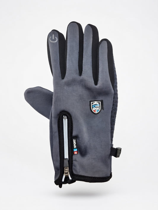 Gants vélo tactiles étanches et chauds avec fermeture zippée gris