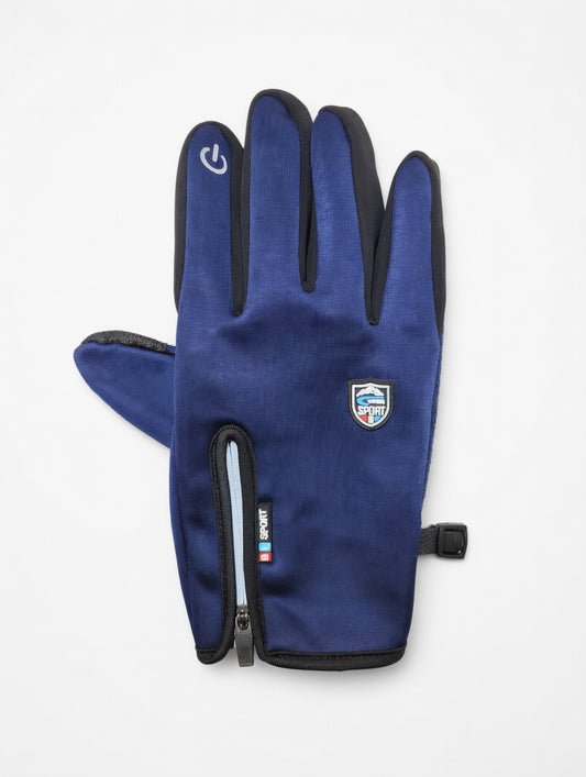 Gants vélo tactiles étanches et chauds avec fermeture zippée marine