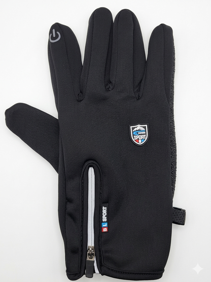 Gants vélo tactiles étanches et chauds avec fermeture zippée noir 1