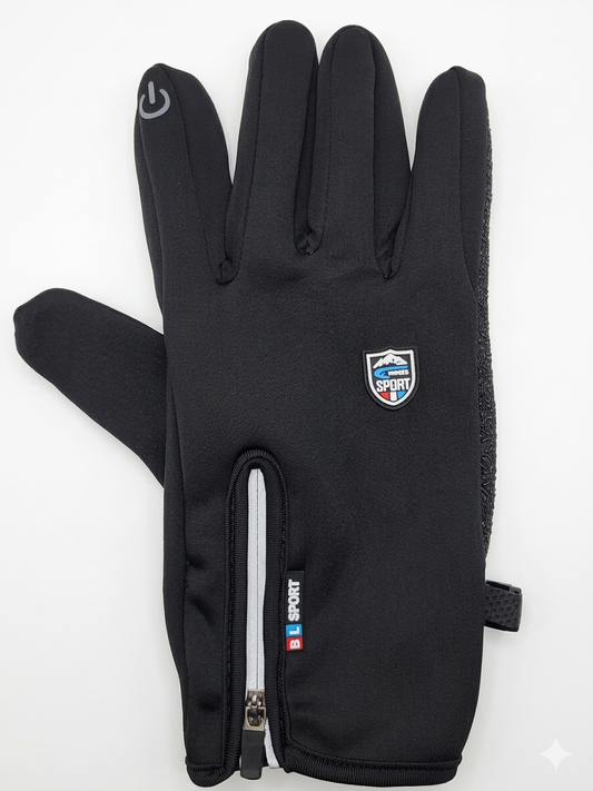 Gants vélo tactiles étanches et chauds avec fermeture zippée noir 1