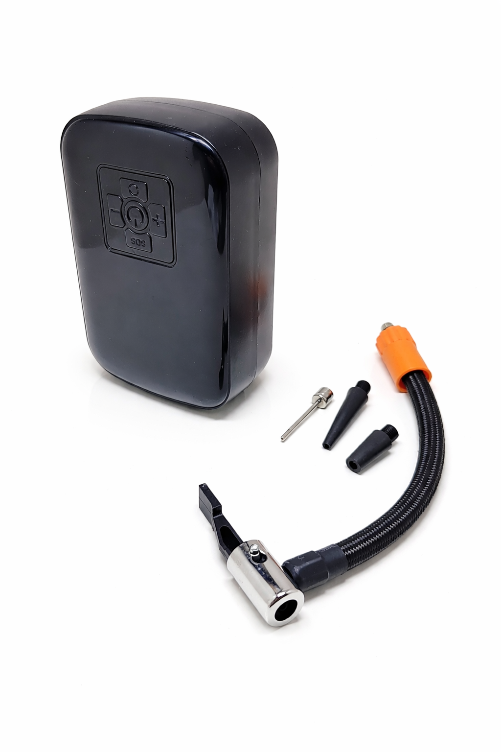 Compresseur électrique portable rechargeable noir avec flexible de gonflage haut