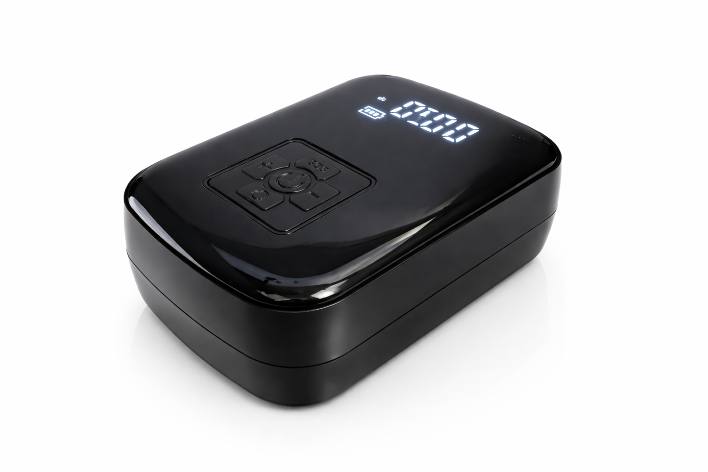 Compresseur électrique portable rechargeable noir avec flexible de gonflage perspective