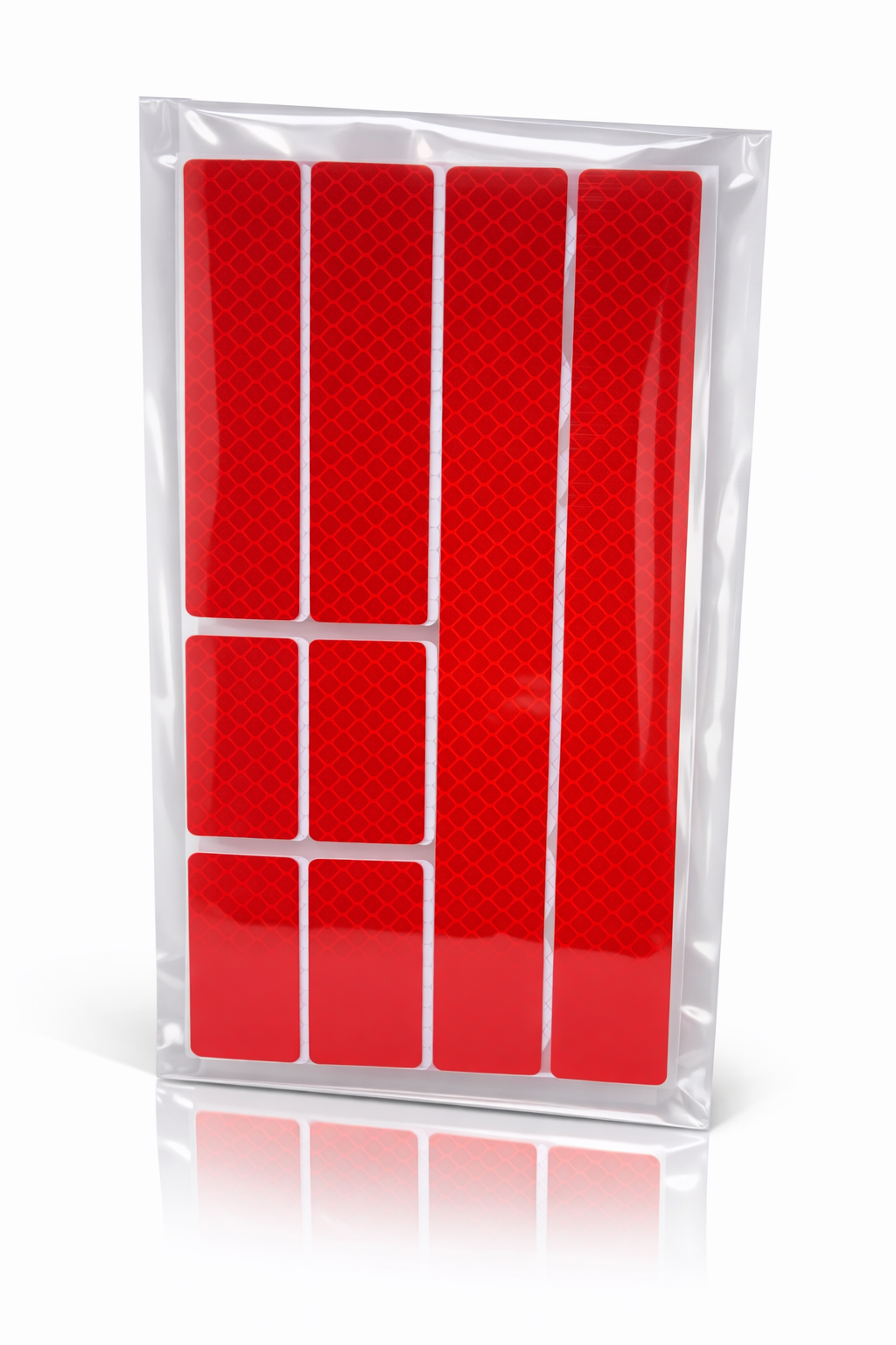 Planche de stickers réfléchissants rouges haute visibilité avec formes variées packaging 1