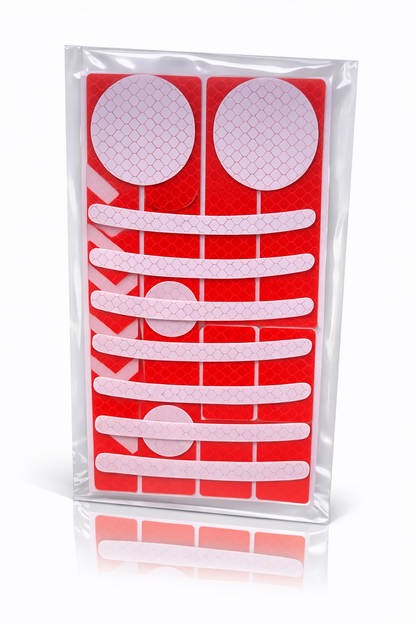 Planche de stickers réfléchissants rouges haute visibilité avec formes variées packaging 2