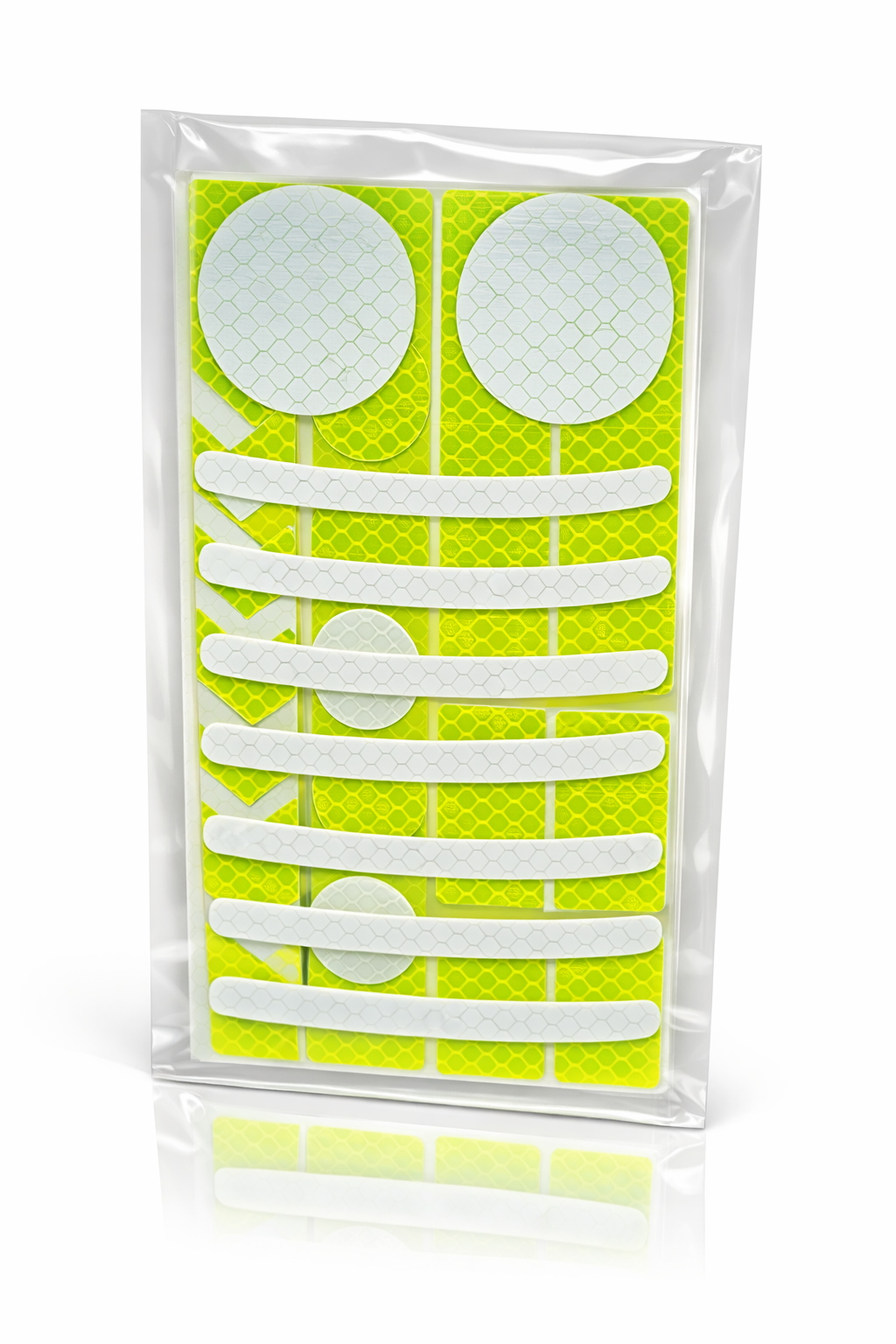 Planche de stickers réfléchissants jaunes haute visibilité avec formes variées packaging 2