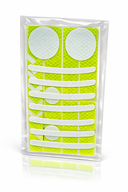 Planche de stickers réfléchissants jaunes haute visibilité avec formes variées packaging 2