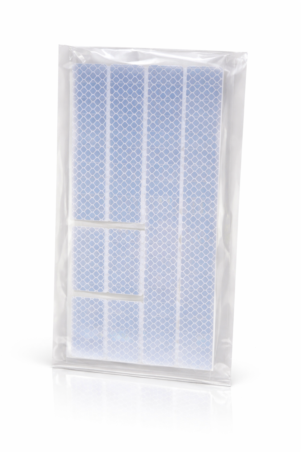 Planche de stickers réfléchissants blancs haute visibilité avec formes variées packaging 1