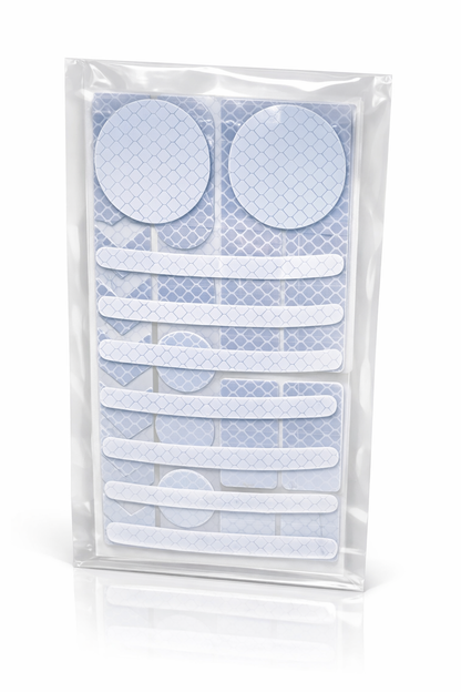 Planche de stickers réfléchissants blancs haute visibilité avec formes variées packaging 2