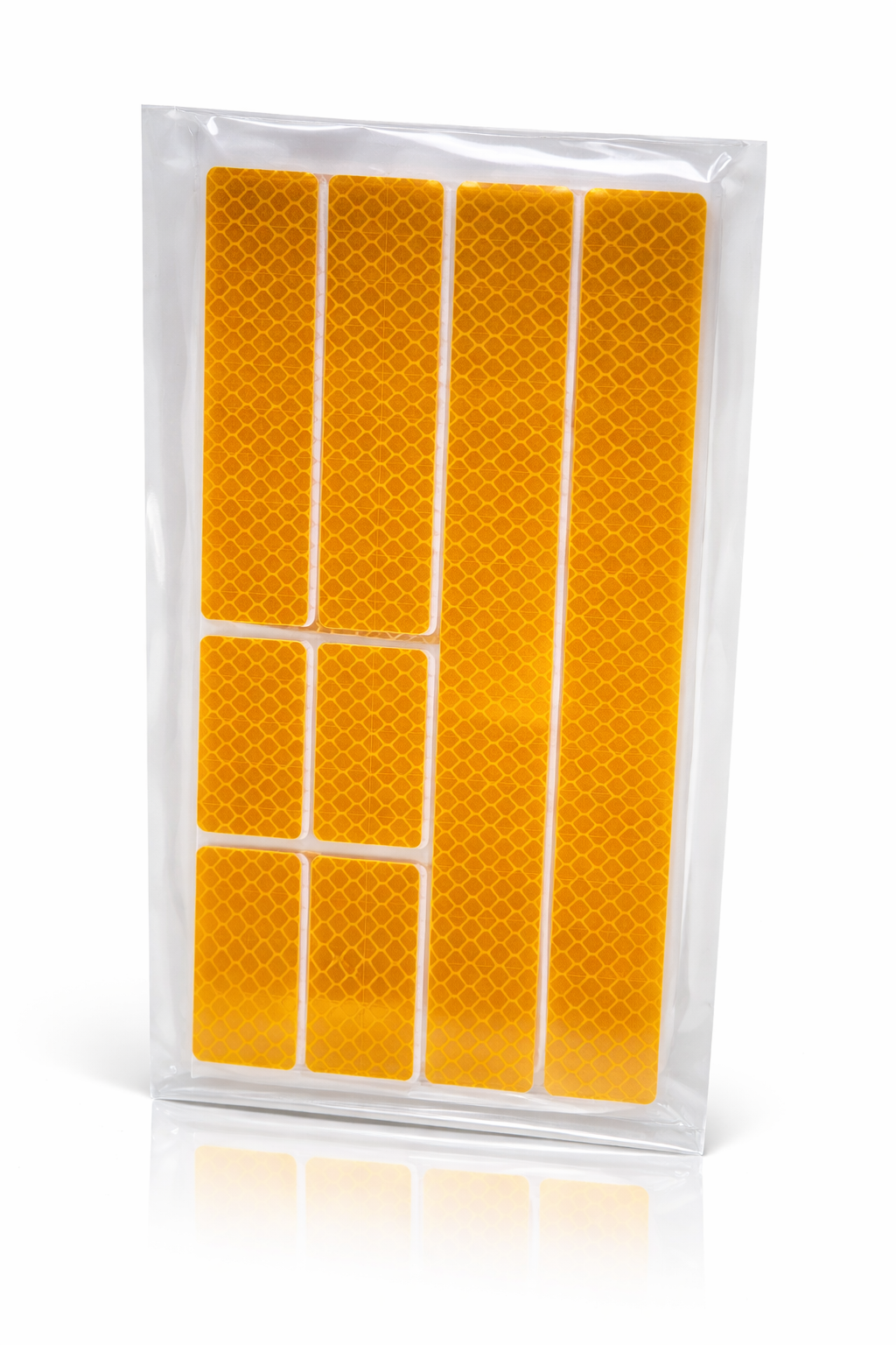 Planche de stickers réfléchissants oranges haute visibilité avec formes variées packaging 1
