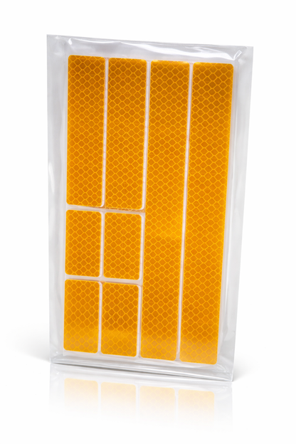 Planche de stickers réfléchissants oranges haute visibilité avec formes variées packaging 1