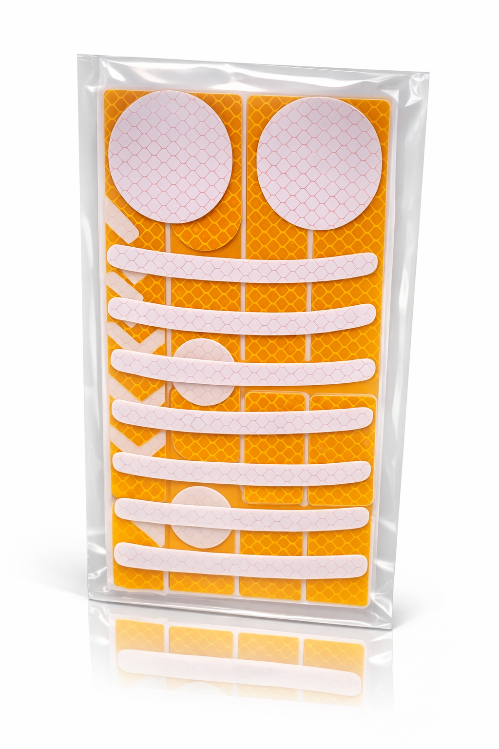 Planche de stickers réfléchissants oranges haute visibilité avec formes variées packaging 2