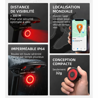 Éclairage arrière vélo LED rouge rechargeable compatible Apple Find My vue en situation 3
