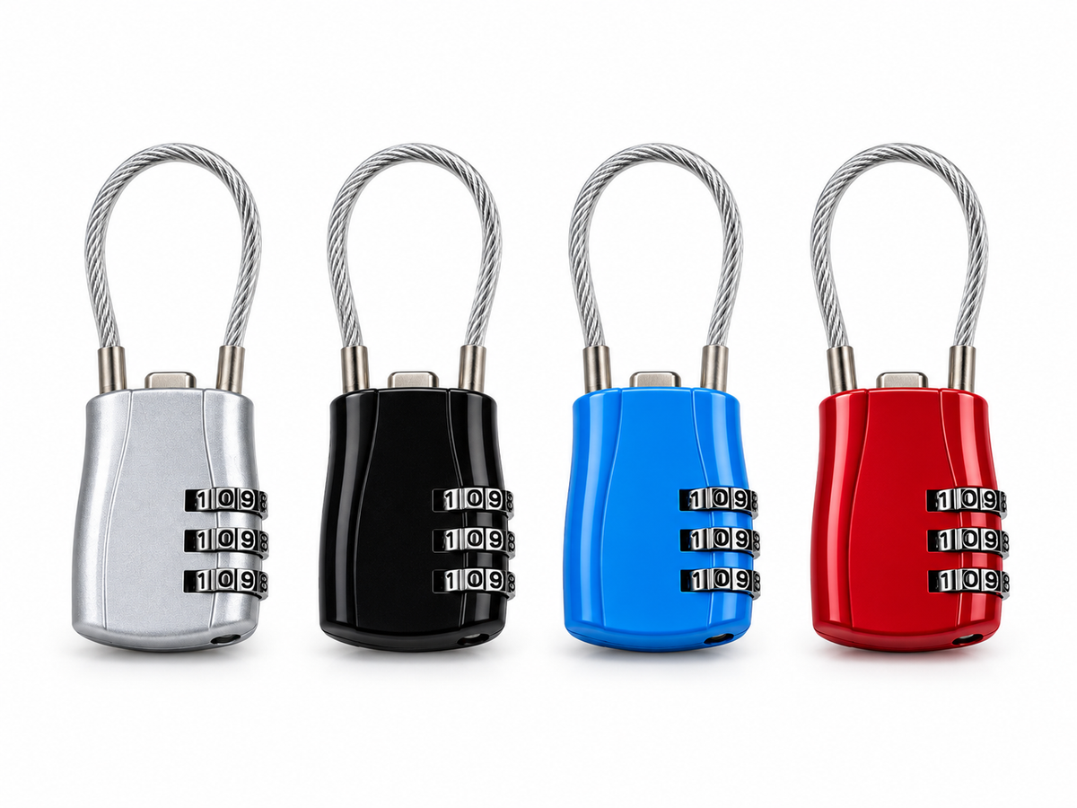 Cadenas à code de voyage avec câble – 4 couleurs