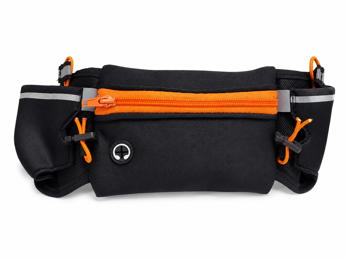 Ceinture de course à pied avec 2 gourdes et poche zippée