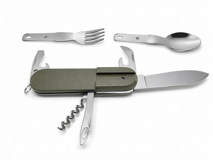 Couteau Couvert Bivouac Multifonction avec Étui – Camping, Randonnée et Outdoor