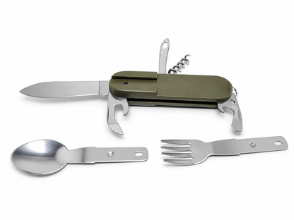 Couteau Couvert Bivouac Multifonction avec Étui – Camping, Randonnée et Outdoor