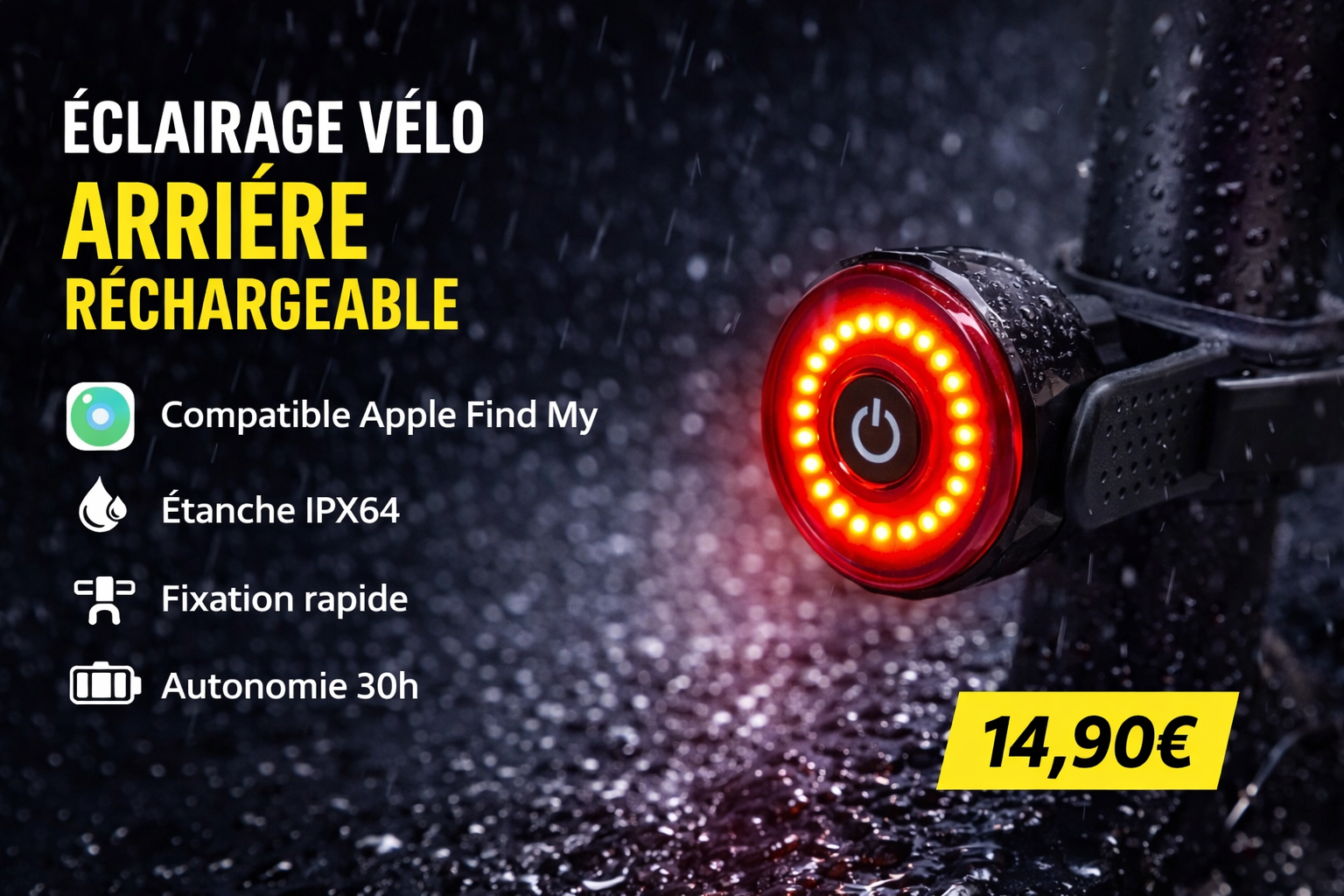 Éclairage arrière vélo Apple Find My