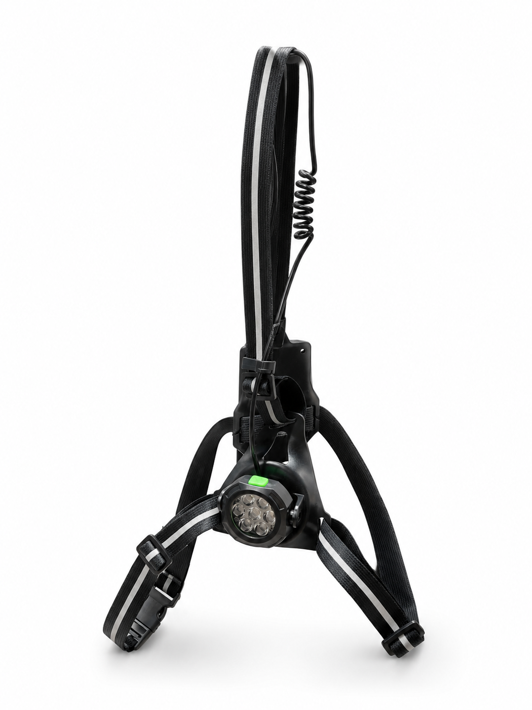 Lampe pectorale running noire avec sangles réfléchissantes et éclairage avant