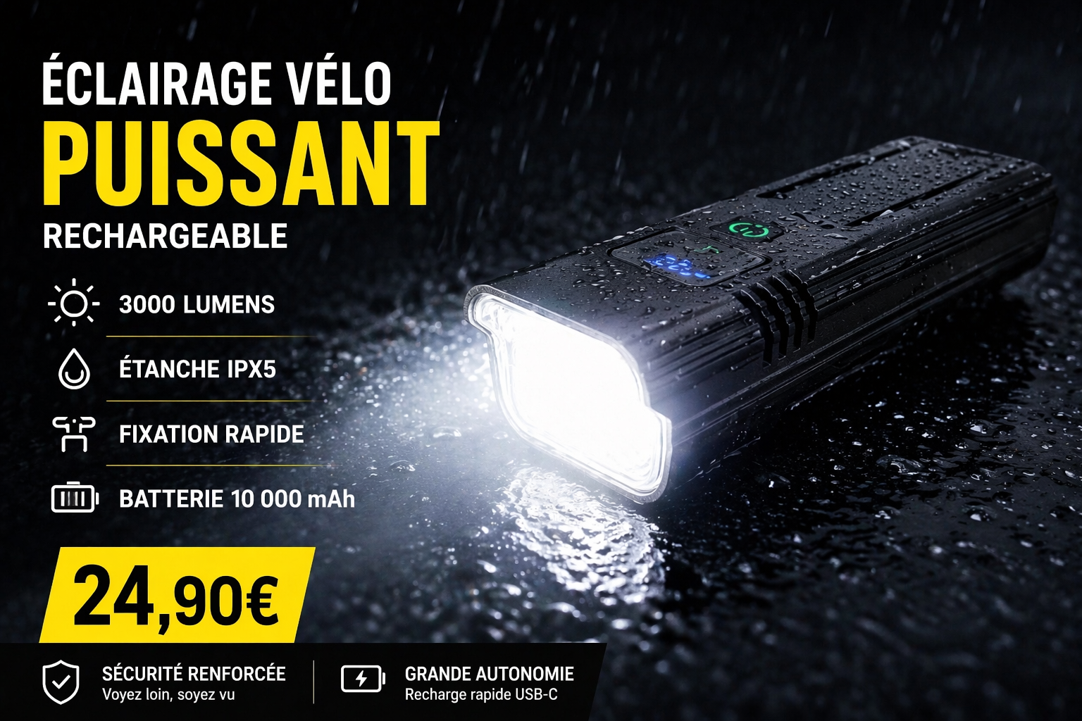 Éclairage vélo rechargeable multifonction