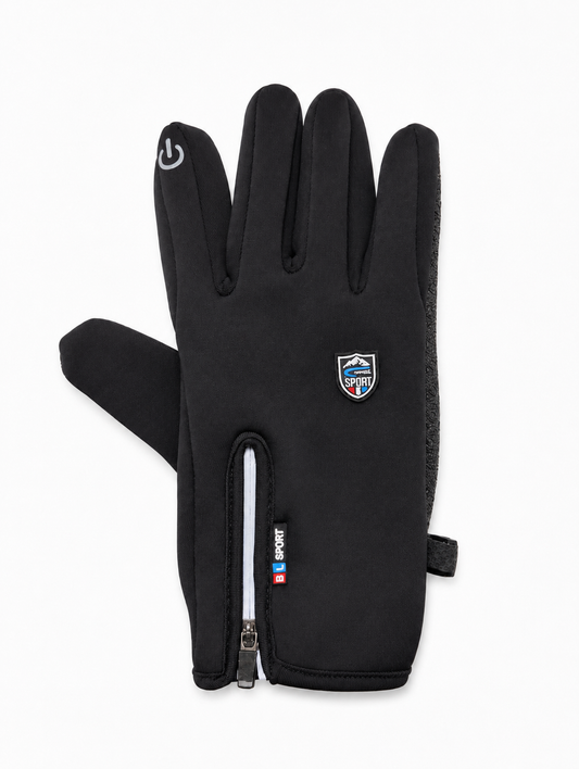 Gants vélo tactiles étanches et chauds avec fermeture zippée noir 1