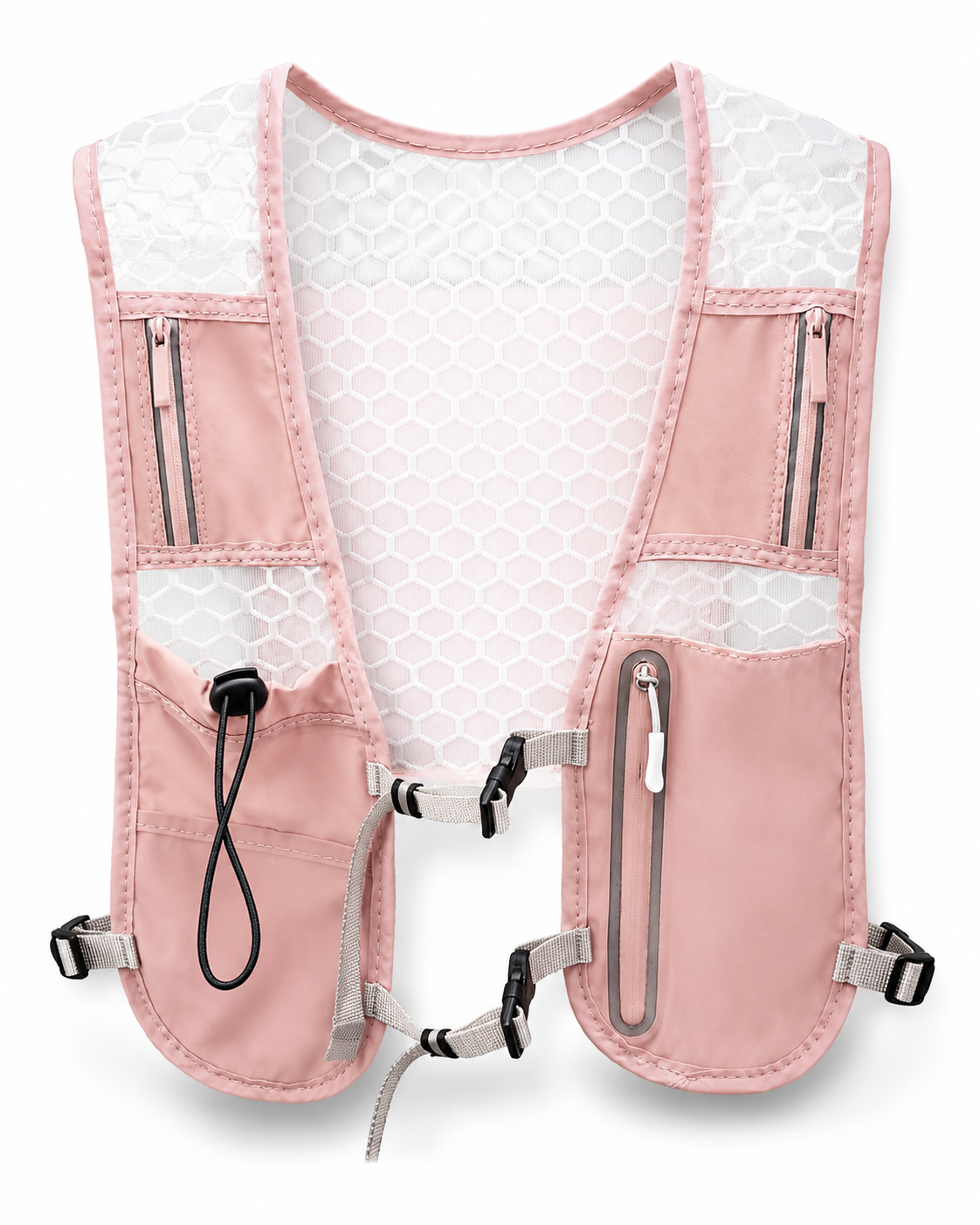 Gilet de course à pied rose avec poches avant et bandes réfléchissantes