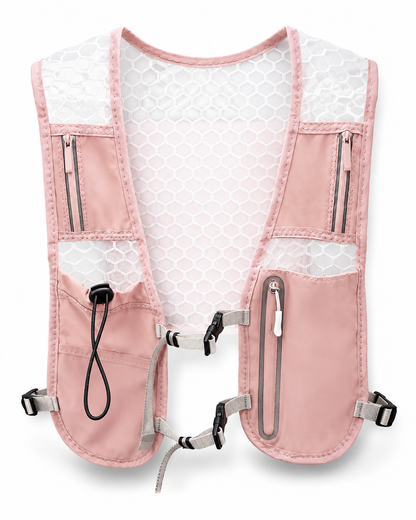 Gilet de course à pied rose avec poches avant et bandes réfléchissantes