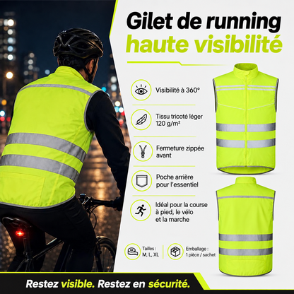 Gilet de running léger réfléchissant EN 17353 Type AB3 – Jaune fluorescent