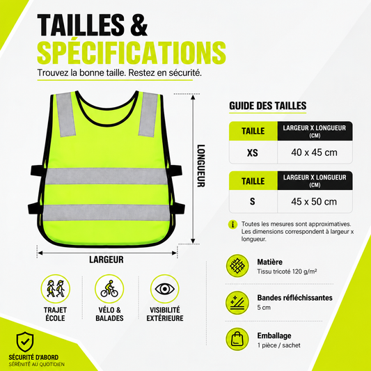 Gilet de sécurité enfant EN 17353 Type AB3 – Jaune fluorescent réfléchissant