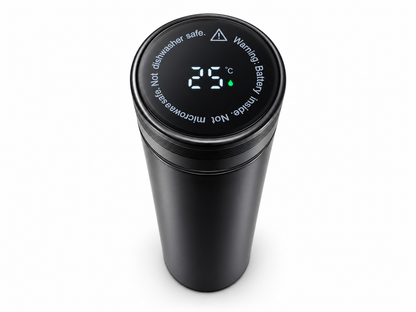 Gourde isotherme 480ml inox avec thermomètre tactile et filtre à thé