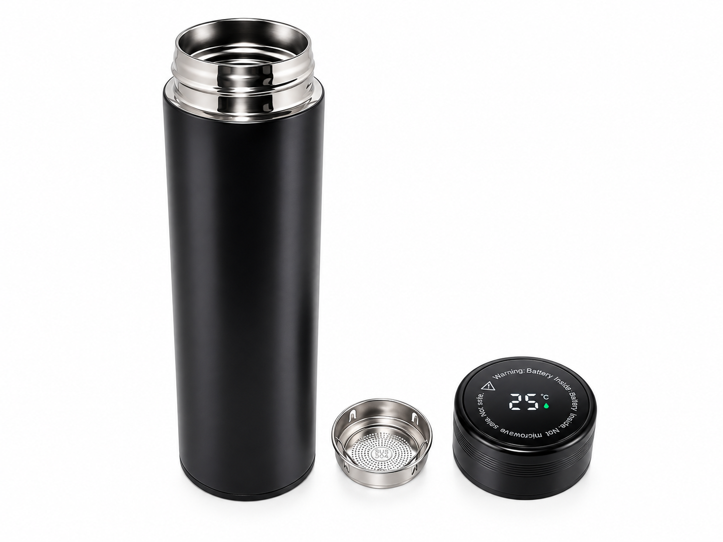 Gourde isotherme 480ml inox avec thermomètre tactile et filtre à thé