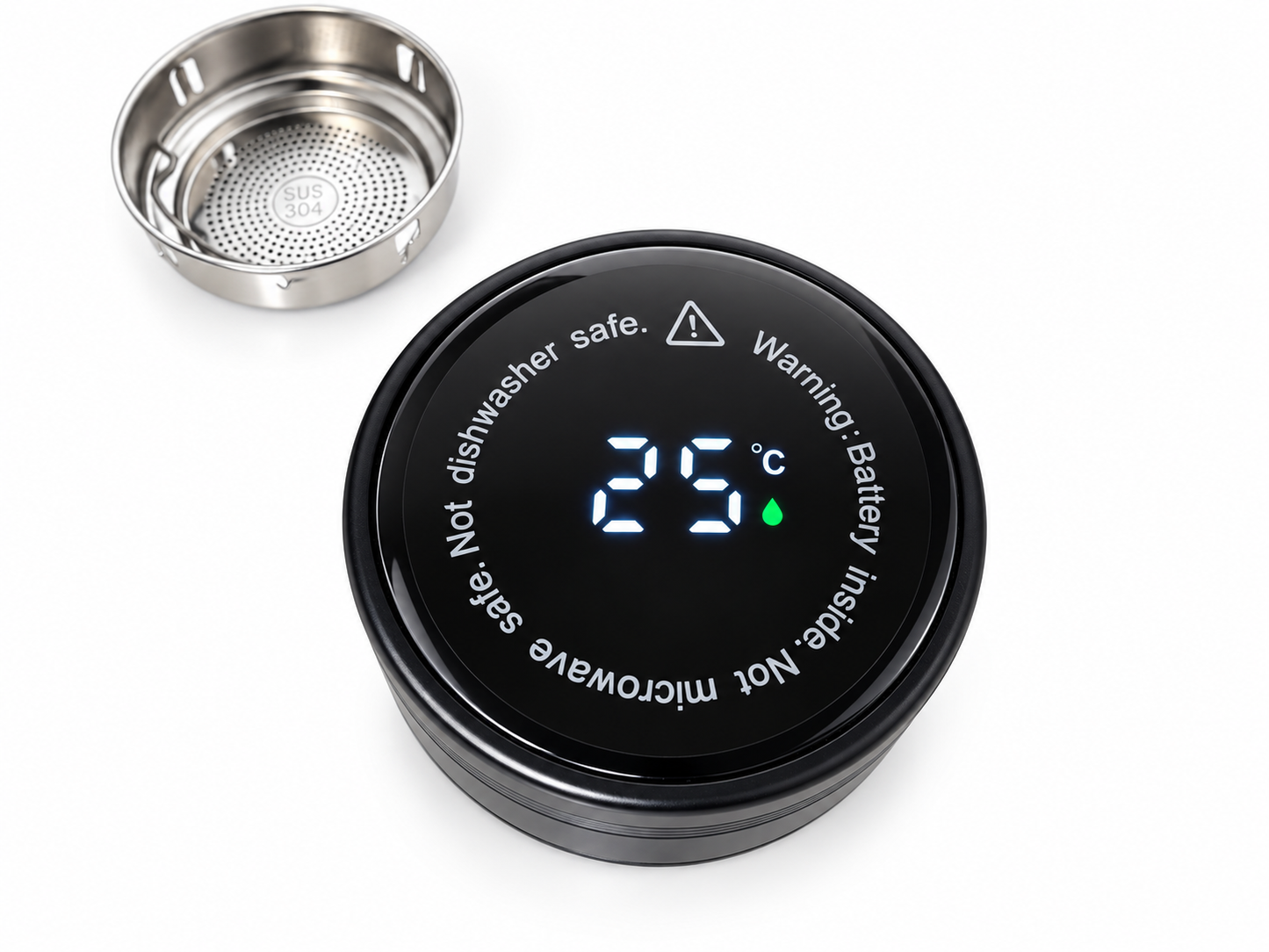 Gourde isotherme 480ml inox avec thermomètre tactile et filtre à thé