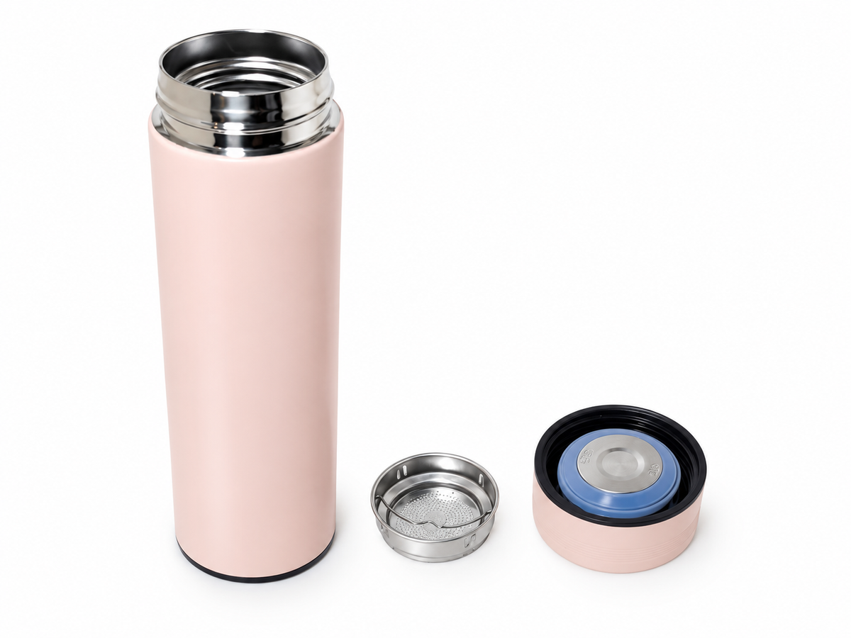 Gourde isotherme 480ml inox avec thermomètre tactile et filtre à thé
